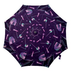 Retrowave Aesthetic Vaporwave Retro Memphis Pattern 80s Design Geometrical Shapes Futurist Pink Blue 3d Hook Handle Umbrellas (large) by genx