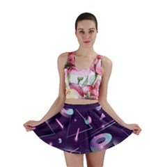 Retrowave Aesthetic Vaporwave Retro Memphis Pattern 80s Design Geometrical Shapes Futurist Pink Blue 3d Mini Skirt by genx