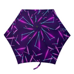 Retrowave Aesthetic Vaporwave Retro Memphis Pattern 80s Design Geometric Shapes Futurist Purple Pink Blue Neon Light Mini Folding Umbrellas by genx