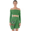 Pepe The Frog Smug face with smile and hand on chin meme Kekistan all over print green Off Shoulder Top with Skirt Set View1