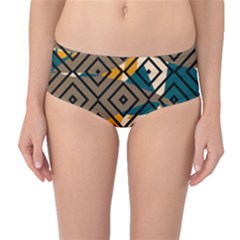 Abstrait Formes Marron/beige/bleu Mid-waist Bikini Bottoms by kcreatif
