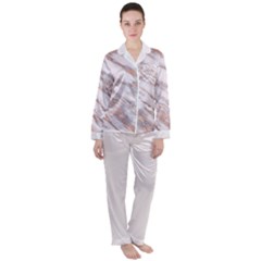Marble With Metallic Rose Gold Intrusions On Gray White Stone Texture Pastel Pink Background Satin Long Sleeve Pyjamas Set by genx