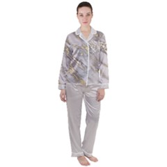 Marble With Metallic Gold Intrusions On Gray White Stone Texture Pastel Rose Pink Background Satin Long Sleeve Pyjamas Set by genx