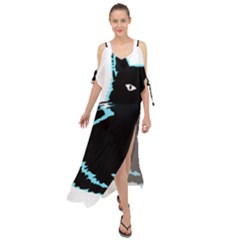 Black Cat & Halloween Skull Maxi Chiffon Cover Up Dress by gothicandhalloweenstore
