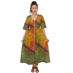 Fall Foliage Color Leaf Veins Kimono Sleeve Boho Dress by Wegoenart