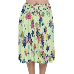Flowers Ornament Decoration Velvet Flared Midi Skirt by Wegoenart