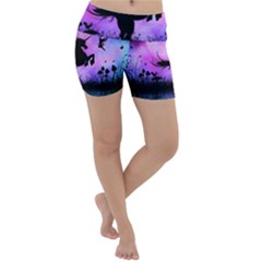 Wonderful Unicorn With Fairy In The Night Lightweight Velour Yoga Shorts by FantasyWorld7