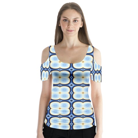 Pattern Design Art Scrapbooking Geometric Cubes Butterfly Sleeve Cutout Tee  by Vaneshart