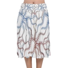 Pearl Pattern Floral Design Art Digital Seamless Velvet Flared Midi Skirt by Vaneshart