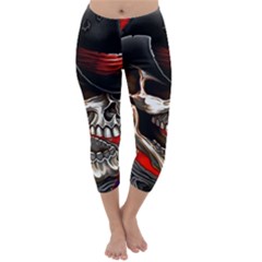 Confederate Flag Usa America United States Csa Civil War Rebel Dixie Military Poster Skull Capri Winter Leggings  by Sapixe