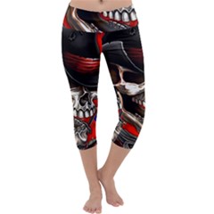 Confederate Flag Usa America United States Csa Civil War Rebel Dixie Military Poster Skull Capri Yoga Leggings by Sapixe