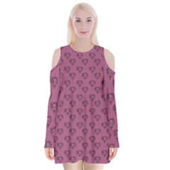 Heart Face Mauve Velvet Long Sleeve Shoulder Cutout Dress by snowwhitegirl