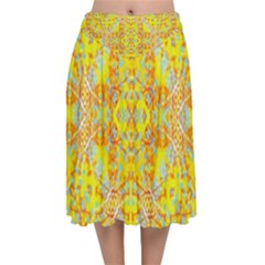 Vivid Warm Ornate Pattern Velvet Flared Midi Skirt by dflcprintsclothing