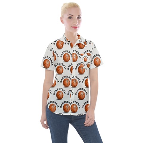 Orange Basketballs Women s Short Sleeve Pocket Shirt by mccallacoulturesports