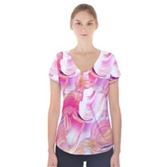 Pink Paint Brush Short Sleeve Front Detail Top by designsbymallika