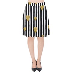 Stripes Heart Pattern Velvet High Waist Skirt by designsbymallika