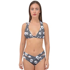 White Skull Pattern Double Strap Halter Bikini Set by designsbymallika