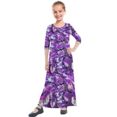 Botanical Violet Print Pattern 2 Kids  Quarter Sleeve Maxi Dress by dflcprintsclothing