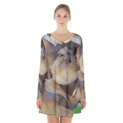 Close Up Mushroom Abstract Long Sleeve Velvet V-neck Dress by Fractalsandkaleidoscopes