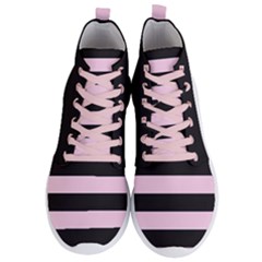 Black And Light Pastel Pink Large Stripes Goth Mime French Style Men s Lightweight High Top Sneakers by genx