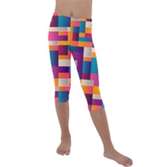 Abstract Geometry Blocks Kids  Lightweight Velour Capri Leggings  by Bajindul