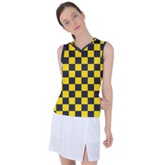 Checkerboard Pattern Black And Yellow Ancap Libertarian Women s Sleeveless Sports Top by snek