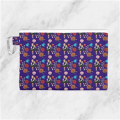 Retro Girls Dress In Black Pattern Blue Canvas Cosmetic Bag (large) by snowwhitegirl