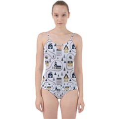 Abstract Seamless Pattern With Cute Houses Trees Road Cut Out Top Tankini Set by Vaneshart