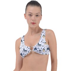 Abstract Seamless Pattern With Cute Houses Trees Road Ring Detail Bikini Top by Vaneshart