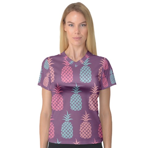 Pineapple Wallpaper Pattern 1462307008mhe V-neck Sport Mesh Tee by Sobalvarro