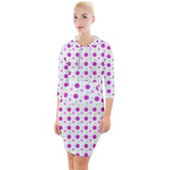 Background Flowers Multicolor Purple Quarter Sleeve Hood Bodycon Dress by HermanTelo