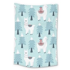 Christmas Tree Cute Lama With Gift Boxes Seamless Pattern Large Tapestry by Vaneshart