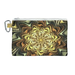 Fractal Flower Petals Gold Canvas Cosmetic Bag (large) by HermanTelo