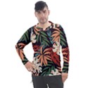 Fashionable Seamless Tropical Pattern With Bright Pink Yellow Plants Leaves Men s Pique Long Sleeve Tee View1