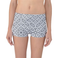 Black And White Baroque Ornate Print Pattern Reversible Boyleg Bikini Bottoms by dflcprintsclothing