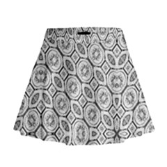 Black And White Baroque Ornate Print Pattern Mini Flare Skirt by dflcprintsclothing