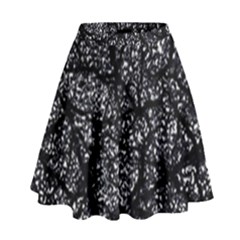 Black And White Dark Abstract Texture Print High Waist Skirt by dflcprintsclothing