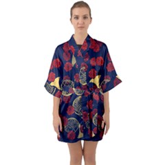 Roses French Horn  Half Sleeve Satin Kimono  by BubbSnugg