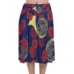 Roses French Horn  Velvet Flared Midi Skirt by BubbSnugg