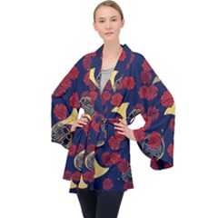 Roses French Horn  Long Sleeve Velvet Kimono  by BubbSnugg