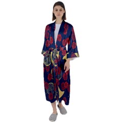 Roses French Horn  Maxi Satin Kimono by BubbSnugg
