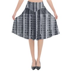 Architecture Structure Glass Metal Flared Midi Skirt by Vaneshart