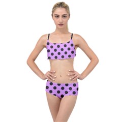 Polka Dots Black On Lavender Purple Layered Top Bikini Set by FashionBoulevard