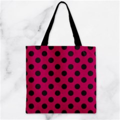 Polka Dots Black On Peacock Pink Zipper Grocery Tote Bag by FashionBoulevard