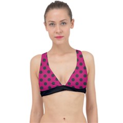 Polka Dots Black On Peacock Pink Classic Banded Bikini Top by FashionBoulevard