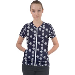 White Rose In Blue Short Sleeve Zip Up Jacket by snowwhitegirl
