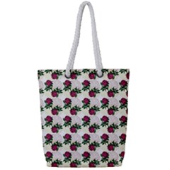 Doily Rose Pattern White Full Print Rope Handle Tote (small) by snowwhitegirl
