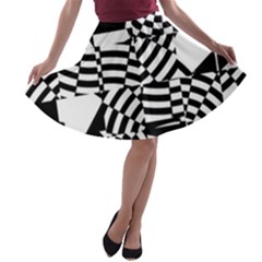 Black And White Crazy Pattern A-line Skater Skirt by Sobalvarro
