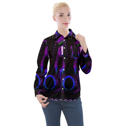Demon Ethnic Mask Extreme Close Up Illustration Women s Long Sleeve Pocket Shirt by dflcprintsclothing