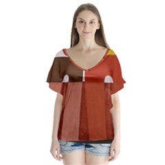Sophie Taeuber Arp, Composition À Motifs D arceaux Ou Composition Horizontale Verticale V-neck Flutter Sleeve Top by Sobalvarro